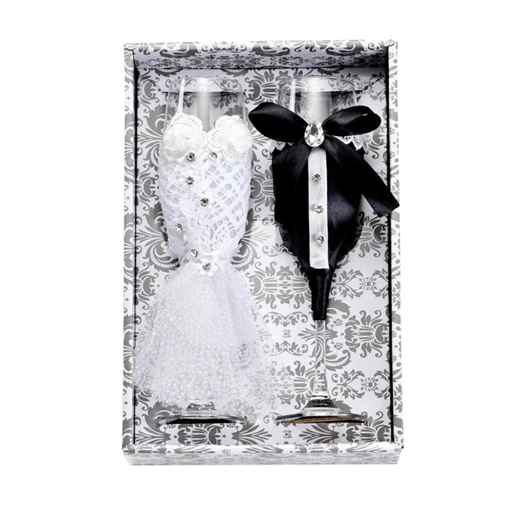 Wedding Table Decoration Wine Glass Cup Cover Bride Groom Costume Glass DIY Bride To Be Bridal Shower Bachelorette Party Decor