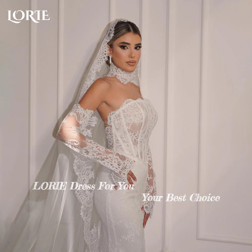 LORIE Robes de mariée sirène élégantes en dentelle pour femmes, robes de mariée sans manches à dos ouvert, robes de mariée grande taille personnalisées