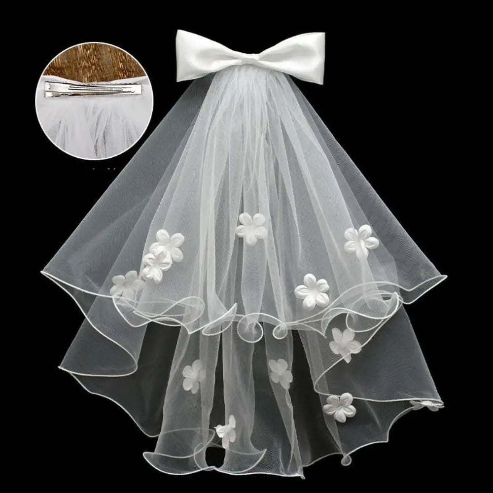 Fleur de mariage Voile de mariée Ruban de perles Tulle de tête de mariée Double couche Coiffe de mariée Tulle de mariage pour femme