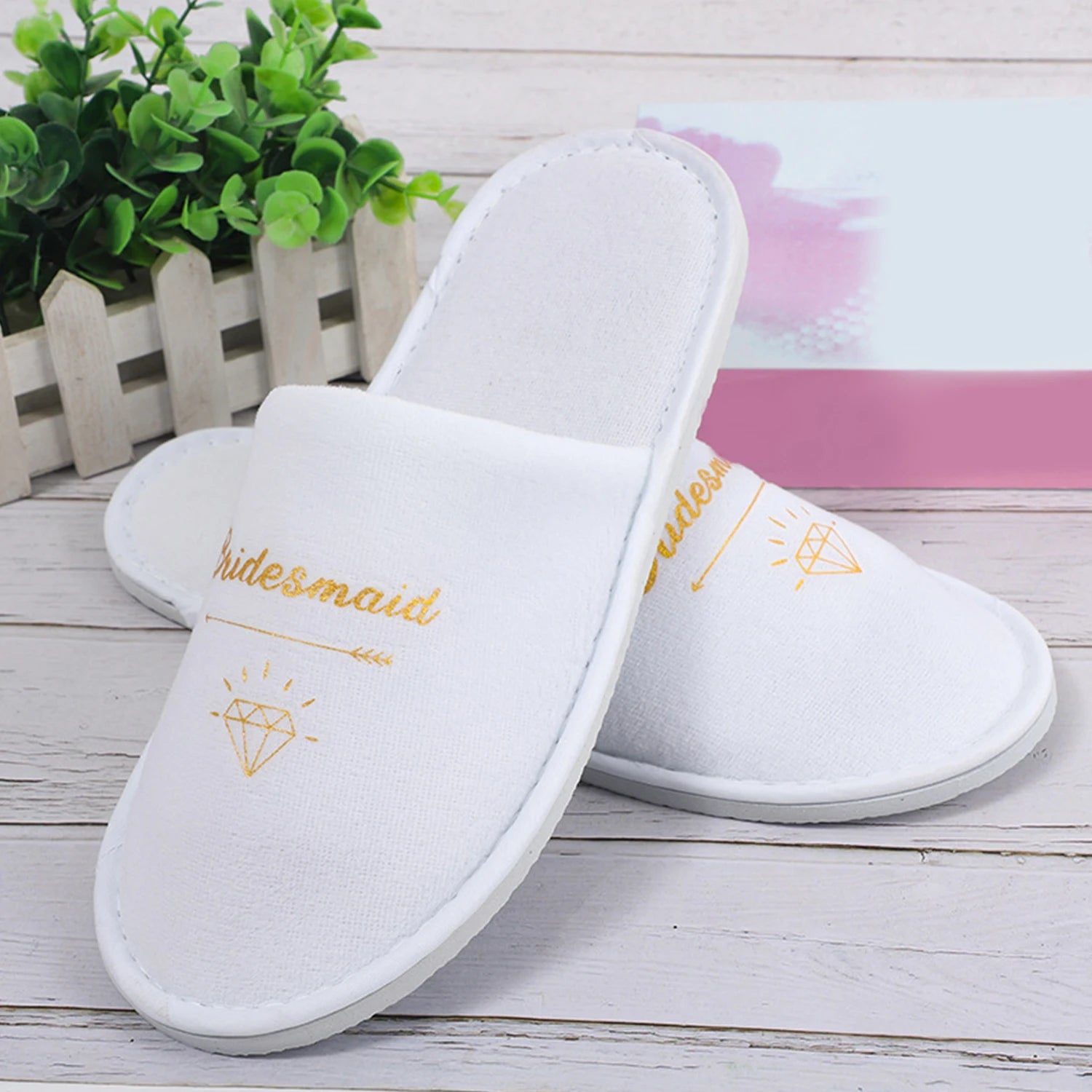 Chaussons personnalisés pour le mariage des demoiselles d'honneur Mariée / Cadeau pour demoiselle d'honneur feuille d'or rose paillettes or Chaussons ouverts
