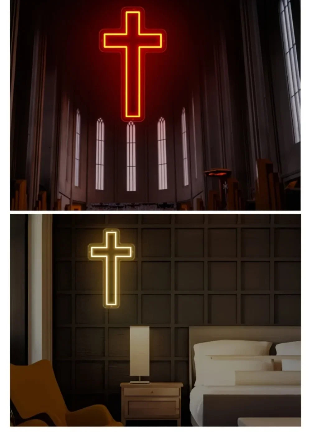 Gothic Style Dark Cross Room Wall Decorative Light Halloween Christmas LED Neon Light Bedroom Decor Religious Room Easter Decor
