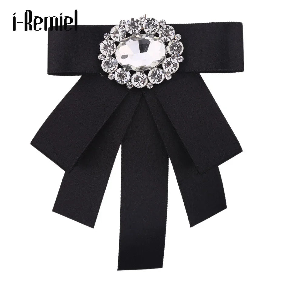 i-Remiel Nouveaux nœuds papillon broche strass tissu Art épingles et broches dames broches décoration de col chemisier marié bijoux insigne