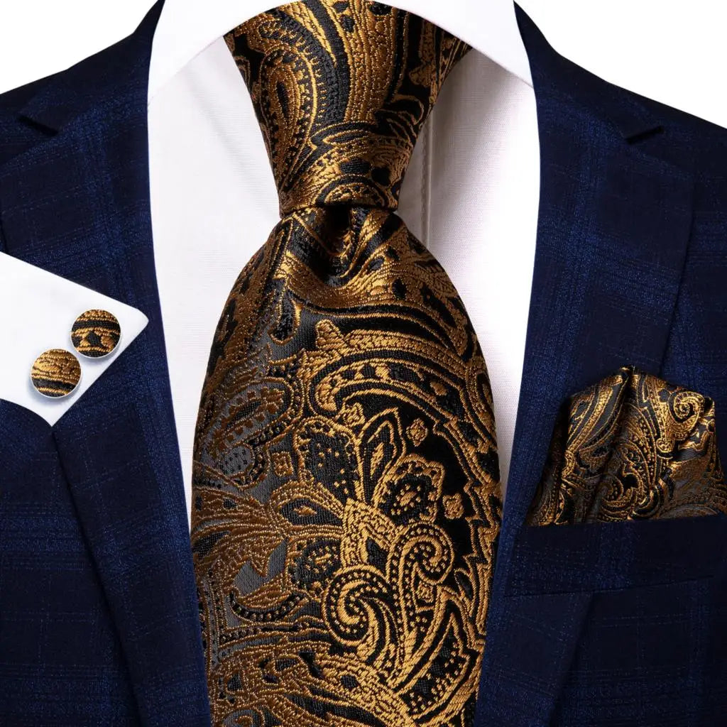 Silk Necktie Gift Set | Groom & Groomsmen Wedding Tie with Pocket Square & Cufflinks