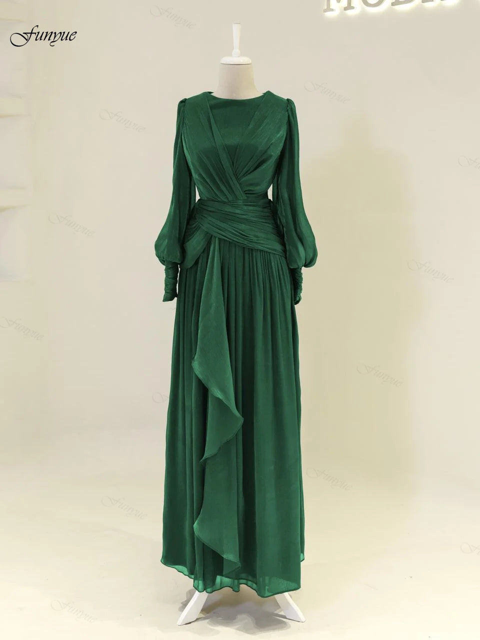 Robes de soirée musulmanes personnalisées élégantes pour femmes, en mousseline avec volants, manches longues, pour invités de mariage, robe de soirée formelle