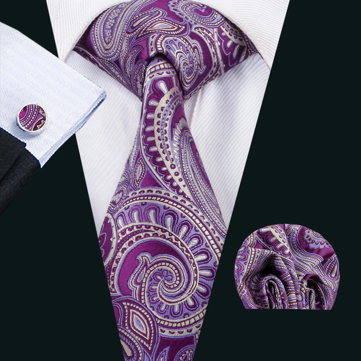Cravate Homme en Soie Violette Unie avec Pochette Barry.Wang, Ensemble de Cravate et Mouchoir de Poche, Nœuds Papillons Floraux Paisley pour Homme, Cadeau pour Fête, Marié