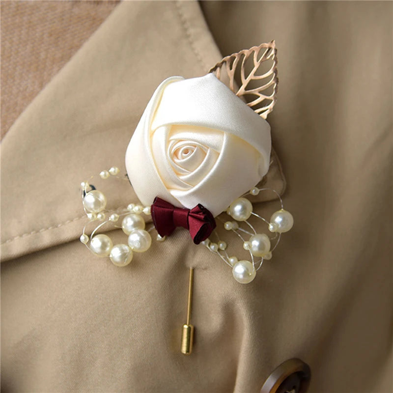Satin Rose Corsage Brooch | Wedding Boutonniere & Bridal Accessory