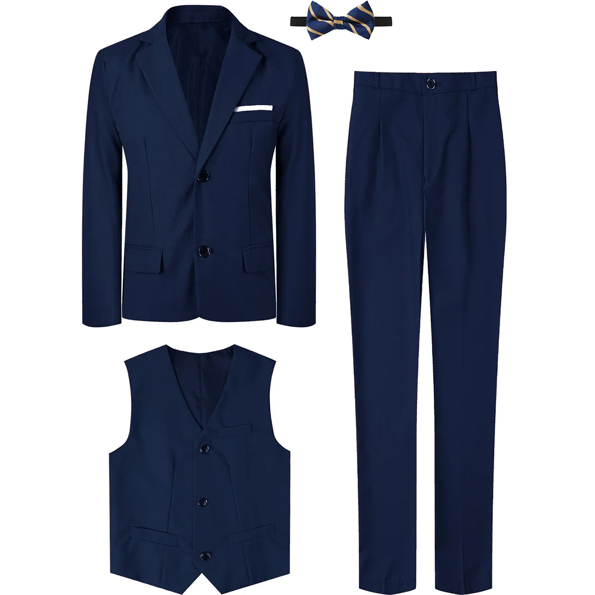 Costume Enfant Garçon Tenue de Mariage Formelle Ensemble Enfant Gentleman Porteur d'Alliances Vêtements de Performance Gilet de Smoking + Pantalon + Blazer 3 PIÈCES