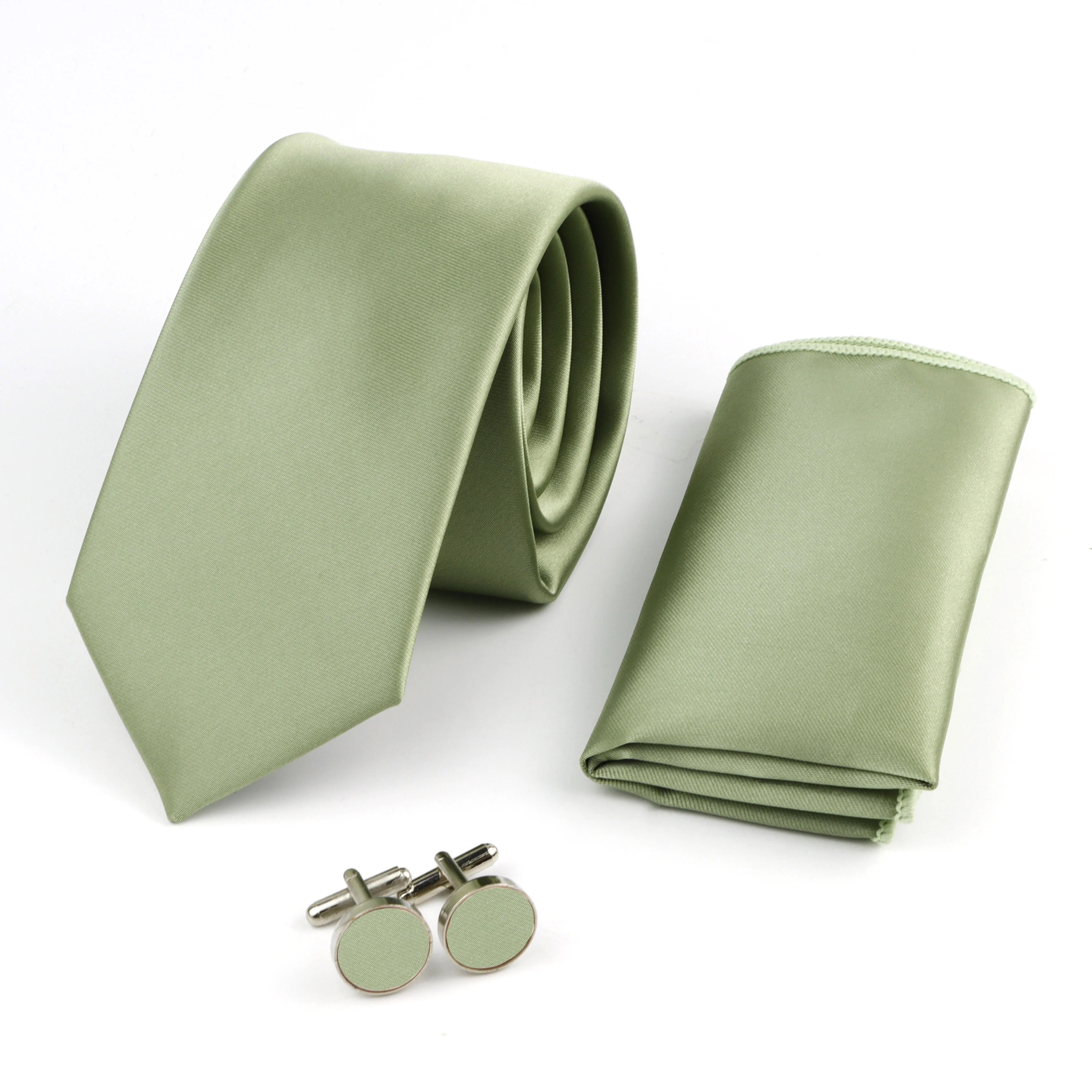 Men's Solid Color Tie Set | Necktie, Bow Tie, Pocket Square & Cufflinks for Weddings