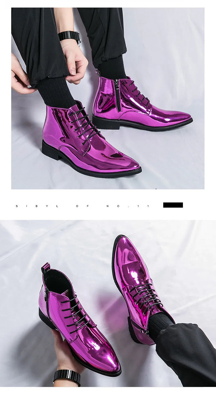 Bottes de luxe pour homme à paillettes, tendance, violettes, montantes, chaussures de mariage pour homme, bouts pointus, fermetures éclair, chaussures de ville pour homme, grande taille 47