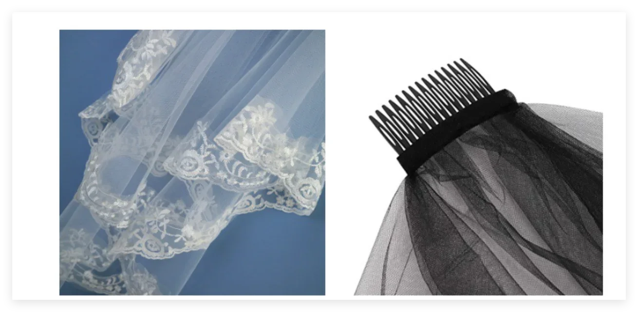Wedding Veils For Bridal Lace Embroidery Edge Tulle White Black Veil For Halloween Bachelorette Party Headdress Accessories
