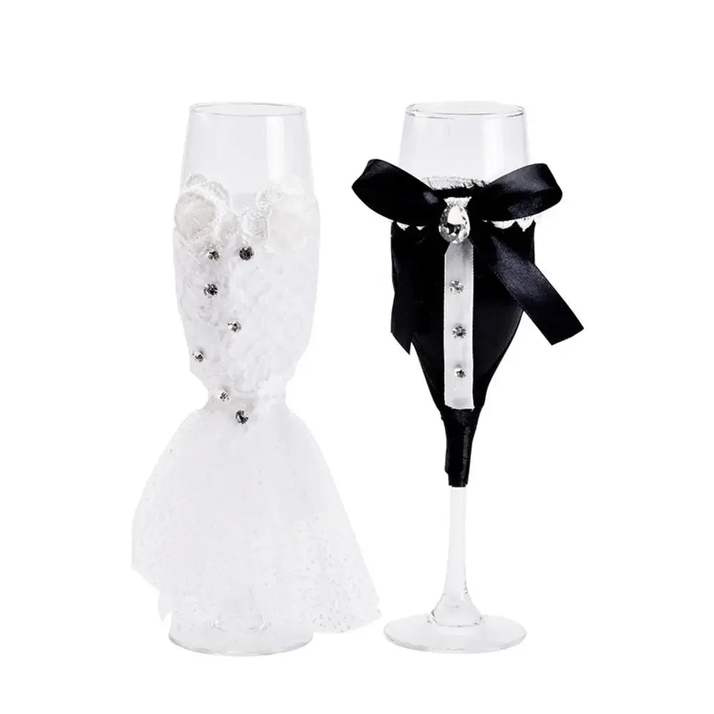 Wedding Table Decoration Wine Glass Cup Cover Bride Groom Costume Glass DIY Bride To Be Bridal Shower Bachelorette Party Decor
