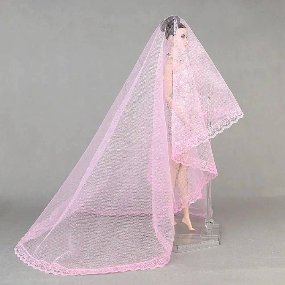 Voile de mode pour chapeau, voile de mariée, coiffe, voile de dentelle, long voile de mariage blanc 1/6 BJD