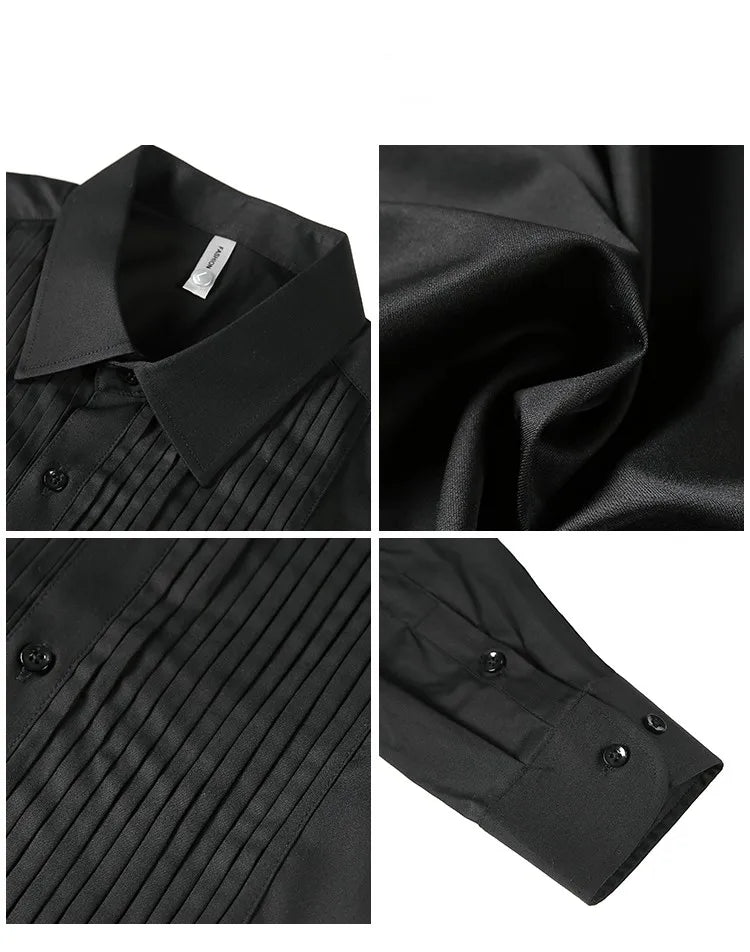 Men's Pleated Tuxedo Dress Shirt – Slim Fit Groom & Groomsmen Wedding Shirt