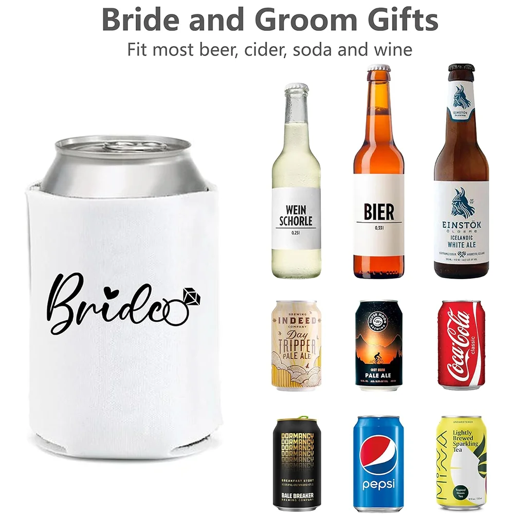 2 pièces cadeaux pour jeunes mariés, refroidisseurs de canettes, manchons de bouteille, lune de miel, fiançailles, douche nuptiale, enterrement de vie de jeune fille, fournitures de fête, cadeau