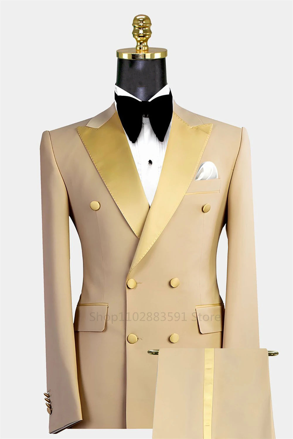 Costume Homme Cintrée Deux Pièces (Blazer + Pantalon) Tuxedo Double Boutonnage Revers Cranté Solide Kaki Formel pour Mariage Fête