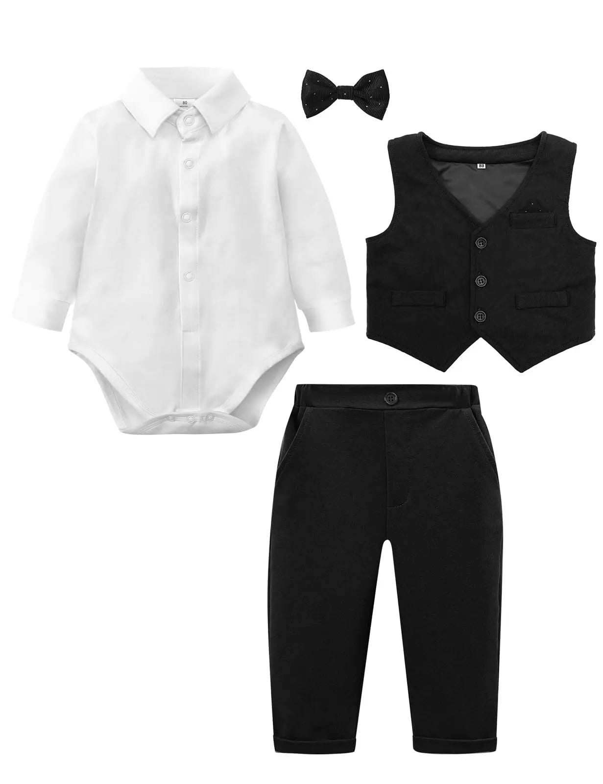 Ensemble Costume Bébé Garçon Tenue Formelle pour Mariage 1er Anniversaire Nouveaux-nés Barboteuse Gilet Pantalon Vêtements de Gentleman