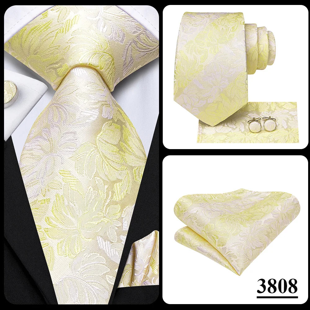 Silk Paisley & Floral Necktie Gift Set | Groom & Groomsmen Wedding Tie with Pocket Square & Cufflinks