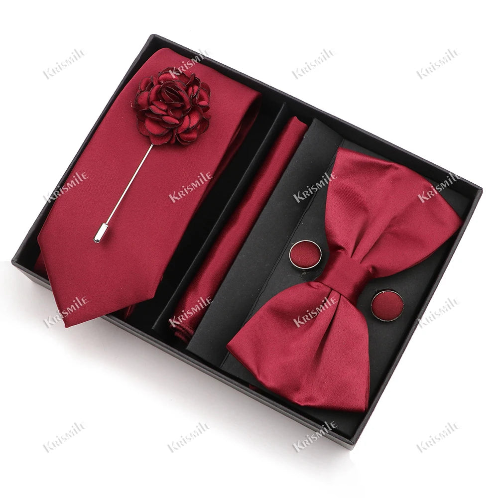 Men's Tie Box Gift Set | Necktie, Bow Tie, Pocket Square, Cufflinks & Brooch