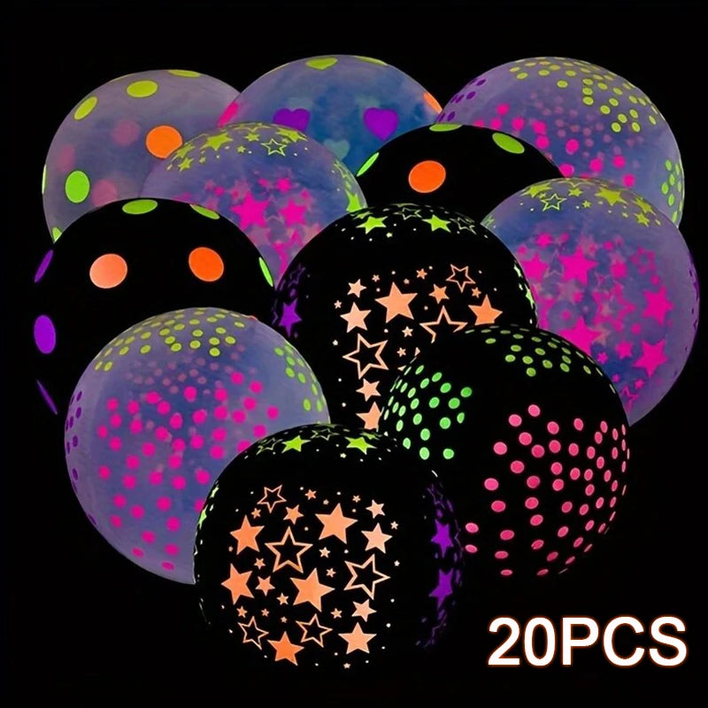 20Pcs Fluorescent Balloon Glow In The Dark Neon Glow Latex Balloons For Wedding Birthday Glow Party Decor