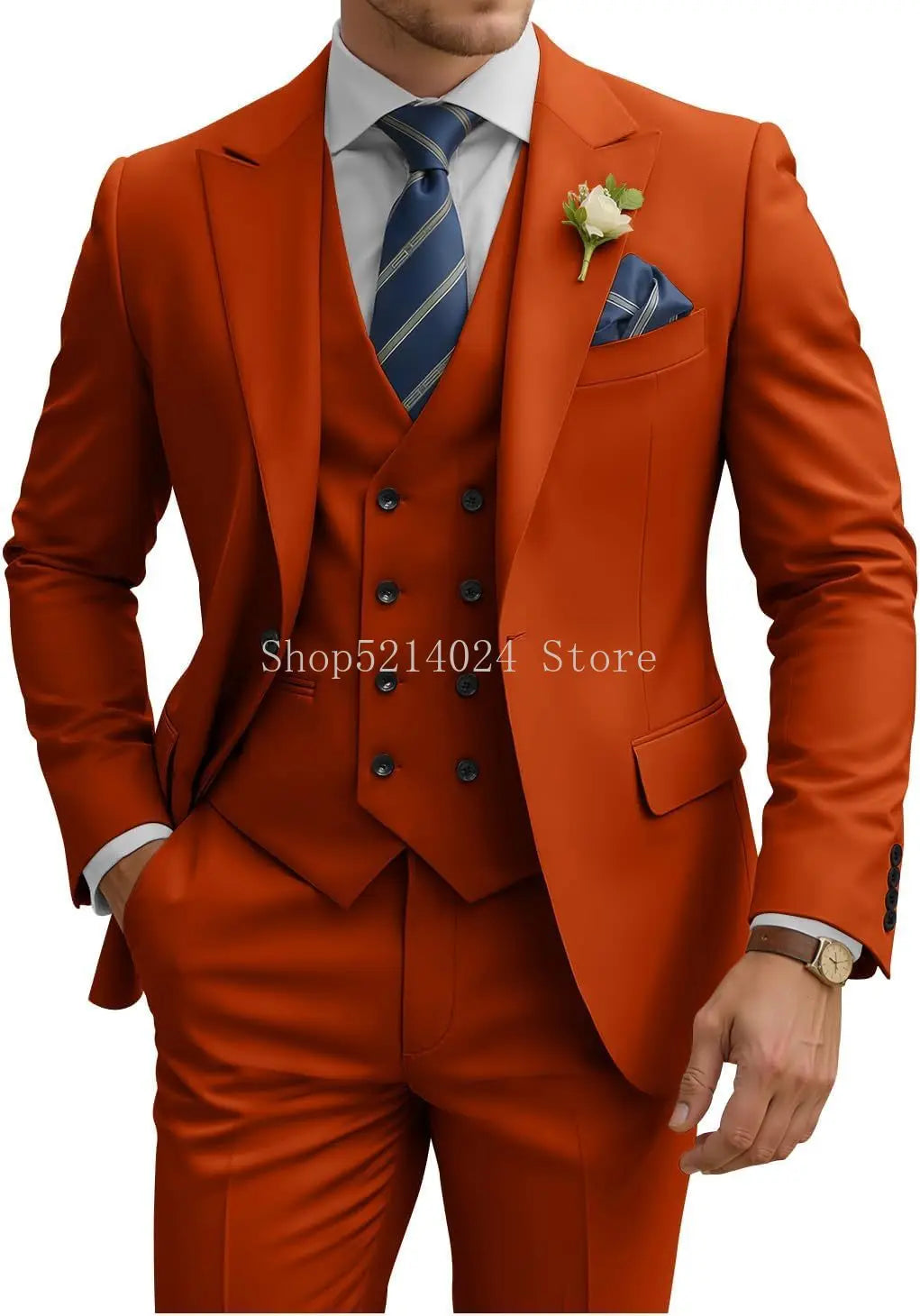 Costume Homme 3 Pièces Slim Fit Double Boutonnage Mariage Bal de Promo Dîner d'Affaires Formel Tuxedo
