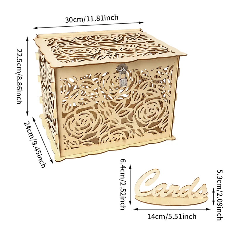 Urne de mariage en bois, grande boîte à monnaie avec serrure, boîte à cartes d'invitation de mariage pour fournitures de décoration d'anniversaire de mariage