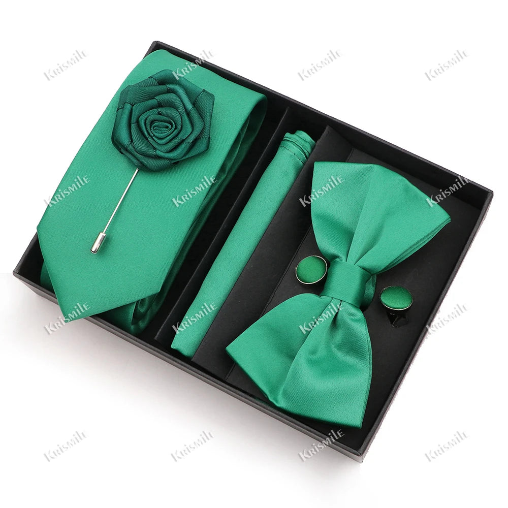 Men's Tie Box Gift Set | Necktie, Bow Tie, Pocket Square, Cufflinks & Brooch