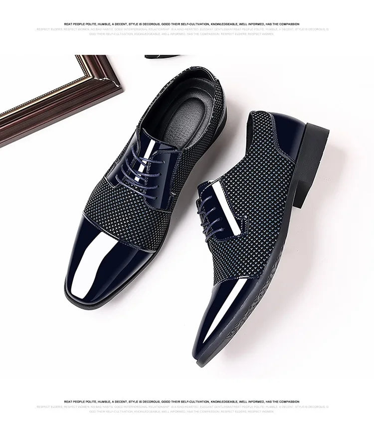Chaussures habillées classiques tendance pour hommes Richelieus en cuir verni Chaussures de mariage formelles en cuir noir à lacets 2023