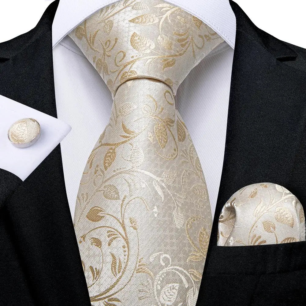 Silk Paisley & Floral Necktie Gift Set | Groom & Groomsmen Wedding Tie with Pocket Square & Cufflinks