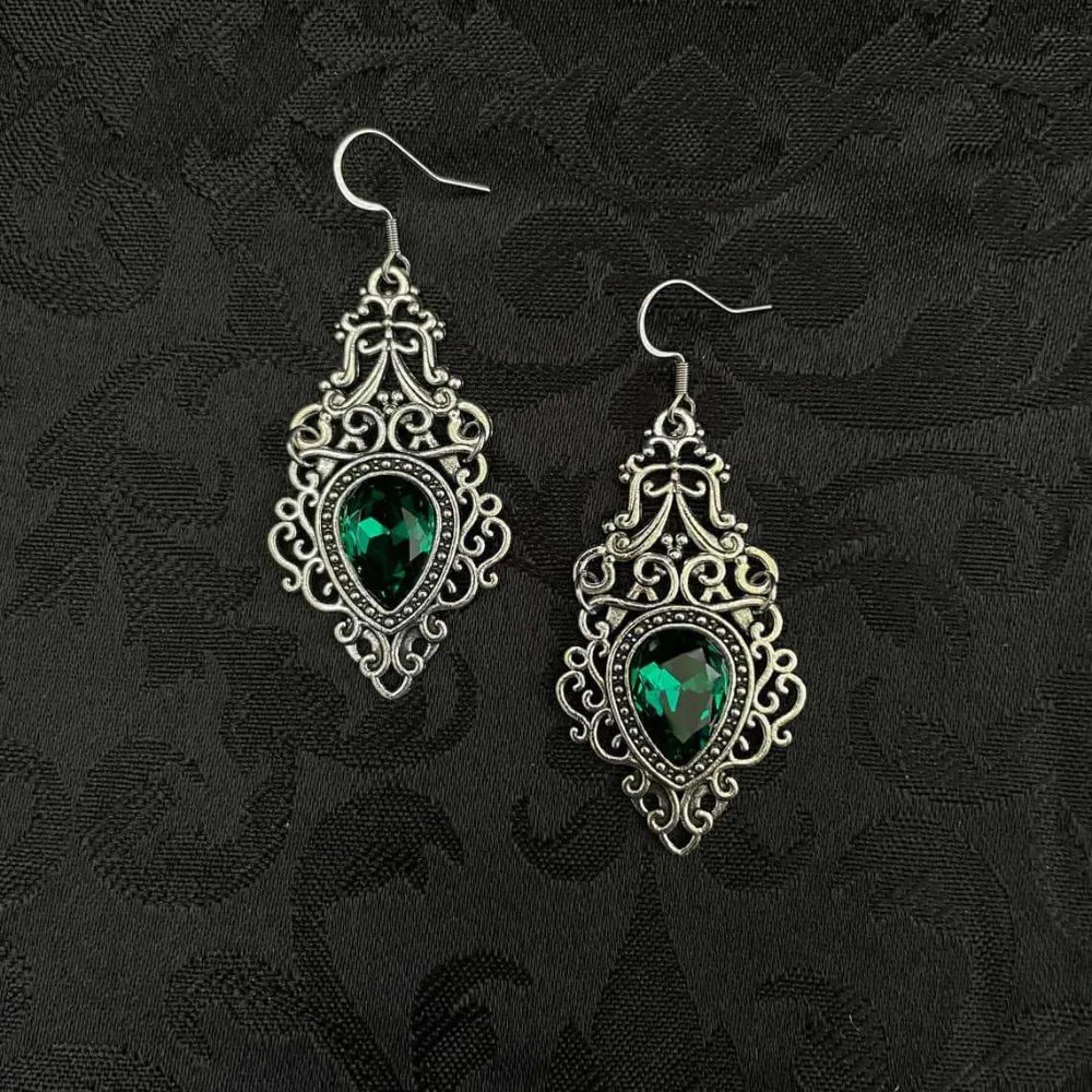 Gothic Victorian Celtic Filigree Gemstone Dangle Earrings