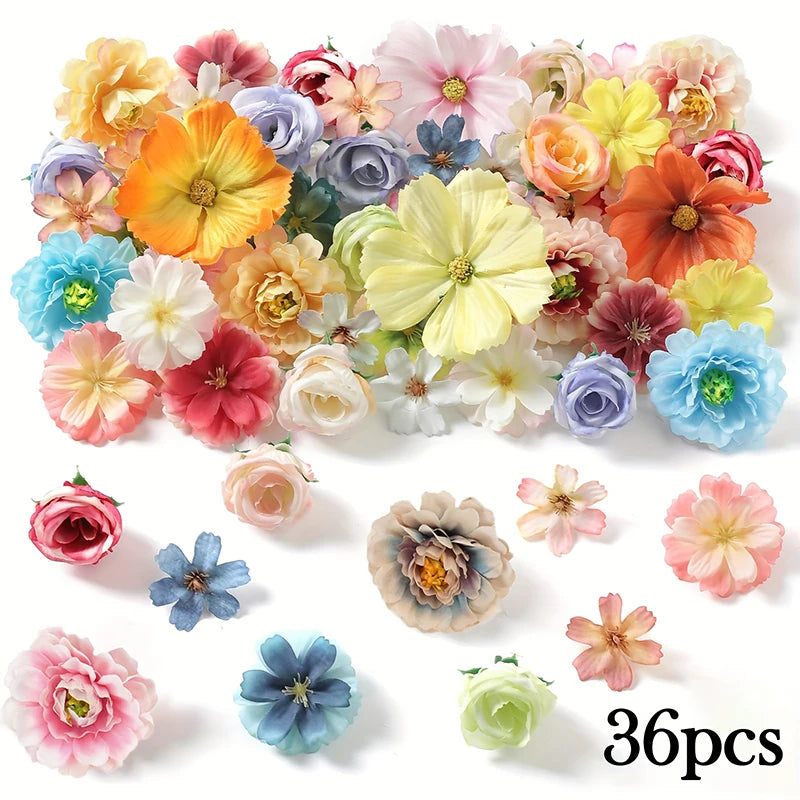 36Pcs 4cm Silk Rose Artificial Daisies Flower Heads for Craft Wreath Wedding Decor DIY Table Home Room Decor Fake Flowers