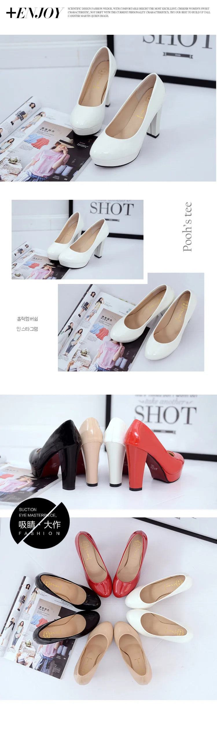 Chaussures à talons hauts pour femmes, chaussures de mariage blanches, talons épais de 10 cm, escarpins de soirée mode, chaussures noires rouges à bout rond Zapatos De Mujer