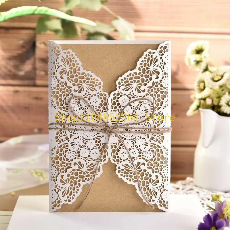 652F 50 cartes d'invitation de mariage avec inserts en papier kraft marron découpés pour douche nuptiale, fiançailles, anniversaire, événement spécial