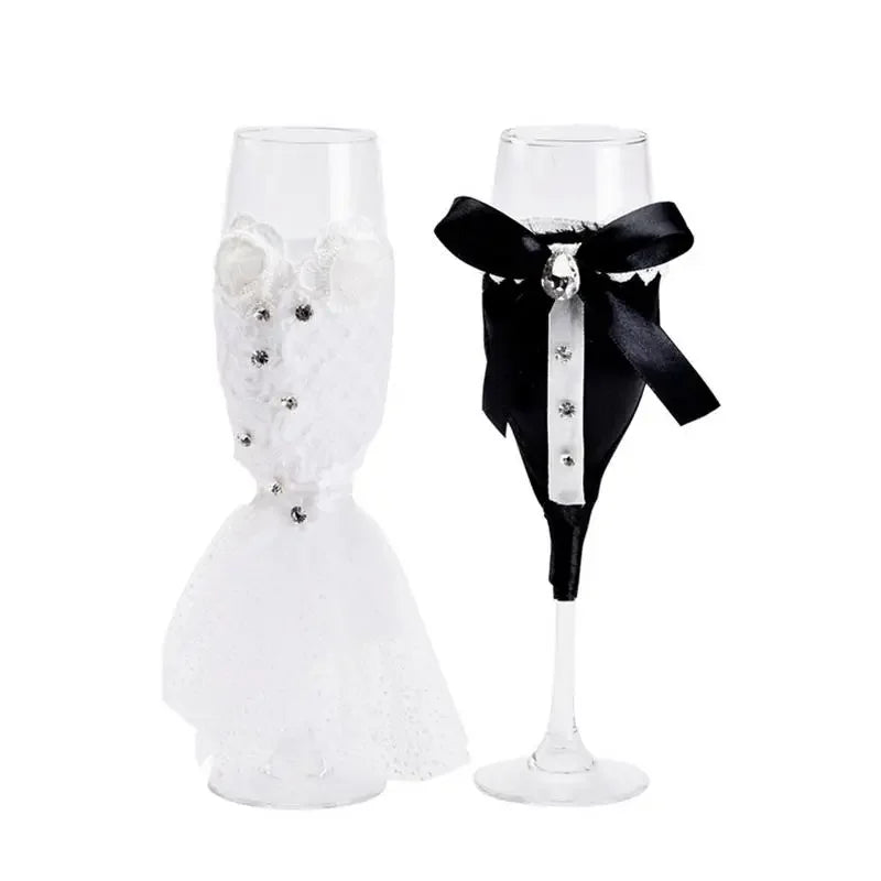 Wedding Table Decoration Wine Glass Cup Cover Bride Groom Costume Glass DIY Bride To Be Bridal Shower Bachelorette Party Decor