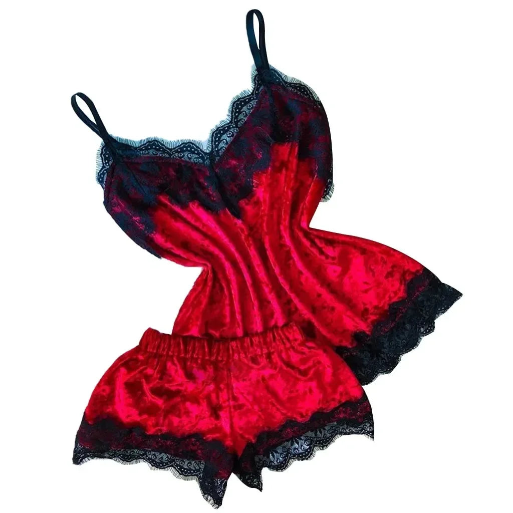 Ensemble Pyjama Velours Automne Hiver Femme Lingerie Sexy Vêtements de Nuit Mignon Débardeur et Short Ensembles Pyjama Loungewear