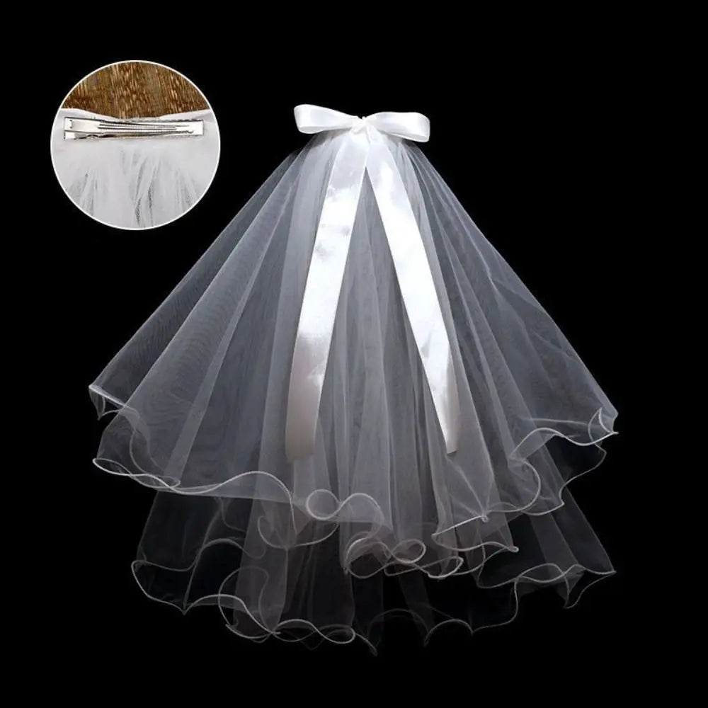 Fleur de mariage Voile de mariée Ruban de perles Tulle de tête de mariée Double couche Coiffe de mariée Tulle de mariage pour femme