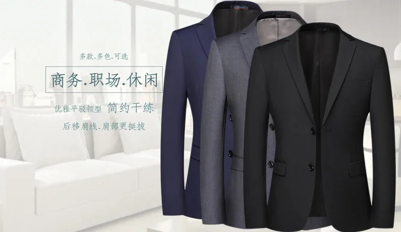 Solid Color Blazer Men's Fashion Business Solid Color British Style Professional Work Groom Wedding Dress Best Man Blazer Jacket
