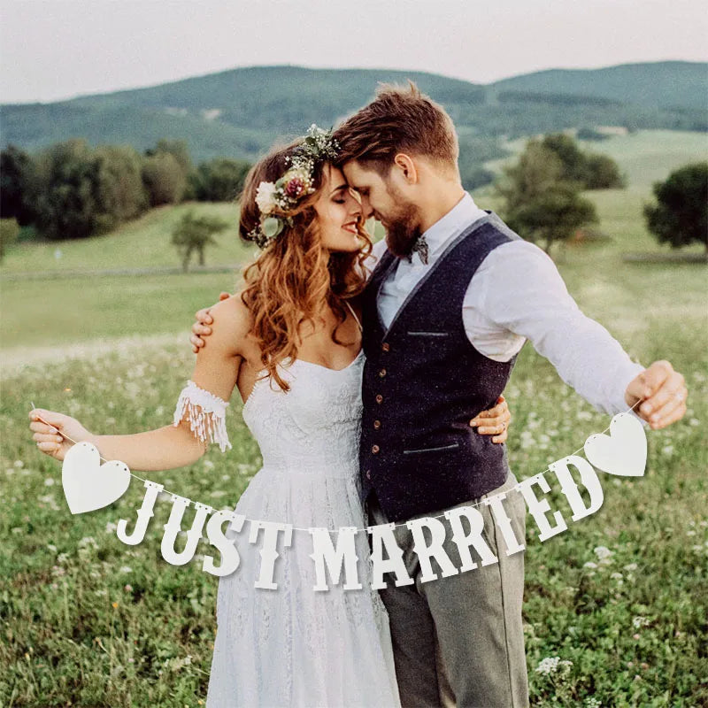 Guirlande "Just Married" style Vintage pour Mariage, Accessoires Photo pour Douche Nuptiale, Décoration de Fête de Mariage Rustique