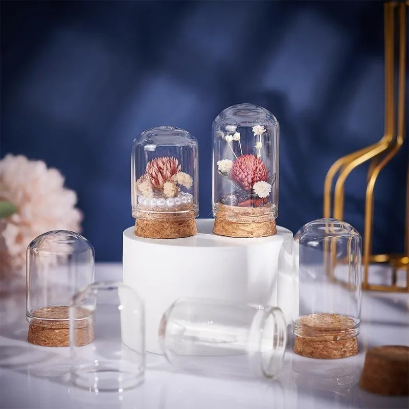 24pcs Glass Cloche Bell Jar with Cork Base - 5 Sizes Display Case for Flowers Mini Bottles Terrarium Home Party Wedding Decor