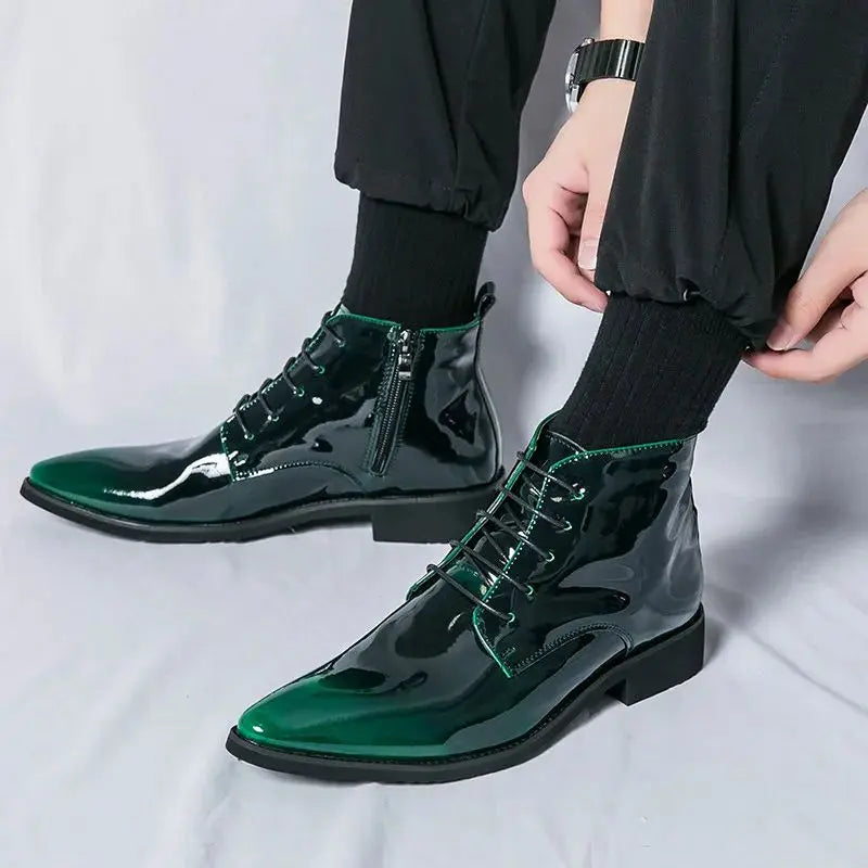 Bottes de luxe pour homme à paillettes, tendance, violettes, montantes, chaussures de mariage pour homme, bouts pointus, fermetures éclair, chaussures de ville pour homme, grande taille 47