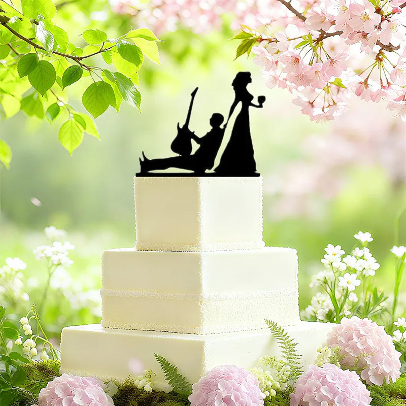 Funny Wedding Party Cake Topper Mariée Marié M. Mme Acrylique Noir Gâteaux de mariage Style Sport Mixte Couples Cake Décoration de mariage