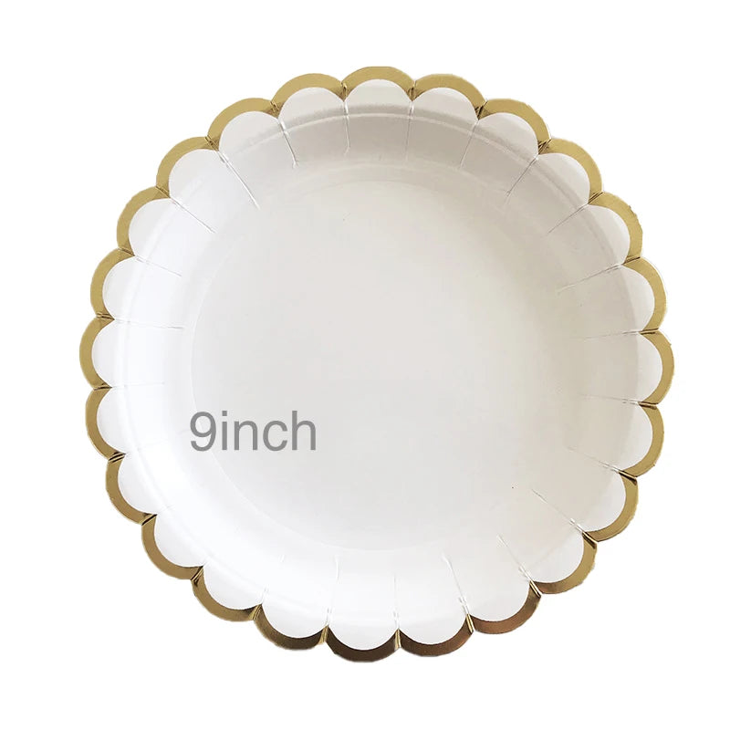Vaisselle jetable dorée et blanche, assiettes en carton, pailles, gobelets pour 1er anniversaire, mariage, décoration, fête prénatale, fournitures de fête pour enfants.