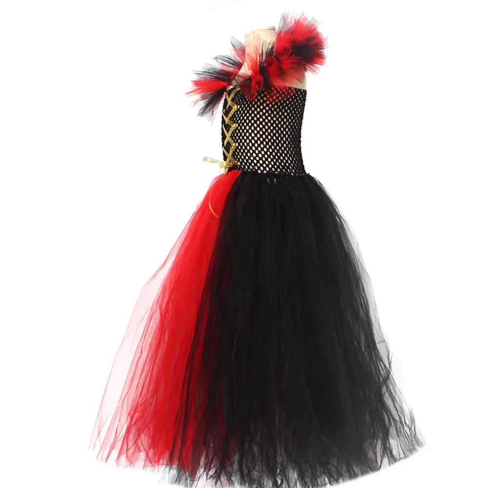 Costume de petite fille vampire gothique Robe de reine maléfique Tutu pour Halloween Fête cosplay Vêtements pour enfants Déguisement