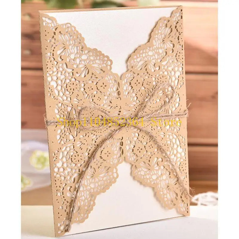652F 50 cartes d'invitation de mariage avec inserts en papier kraft marron découpés pour douche nuptiale, fiançailles, anniversaire, événement spécial