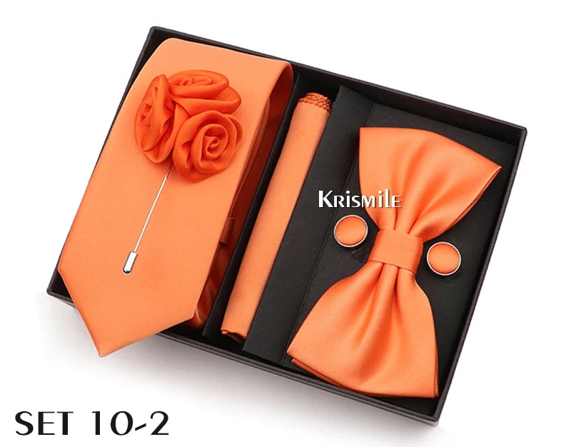 Men's Tie Box Gift Set | Necktie, Bow Tie, Pocket Square, Cufflinks & Brooch