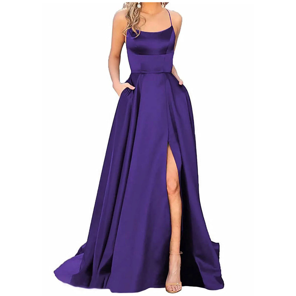 Robe de Demoiselle d'Honneur Bleu Marine pour Mariages Femme Invitée 2024 Sexy à Fines Bretelles Fendue Robes de Soirée Longues