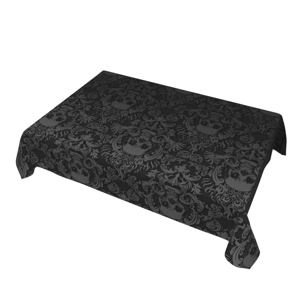 Nappe rectangulaire noire tête de mort gothique avec motif floral en polyester lavable pour cuisine, fête, pique-nique et salle à manger