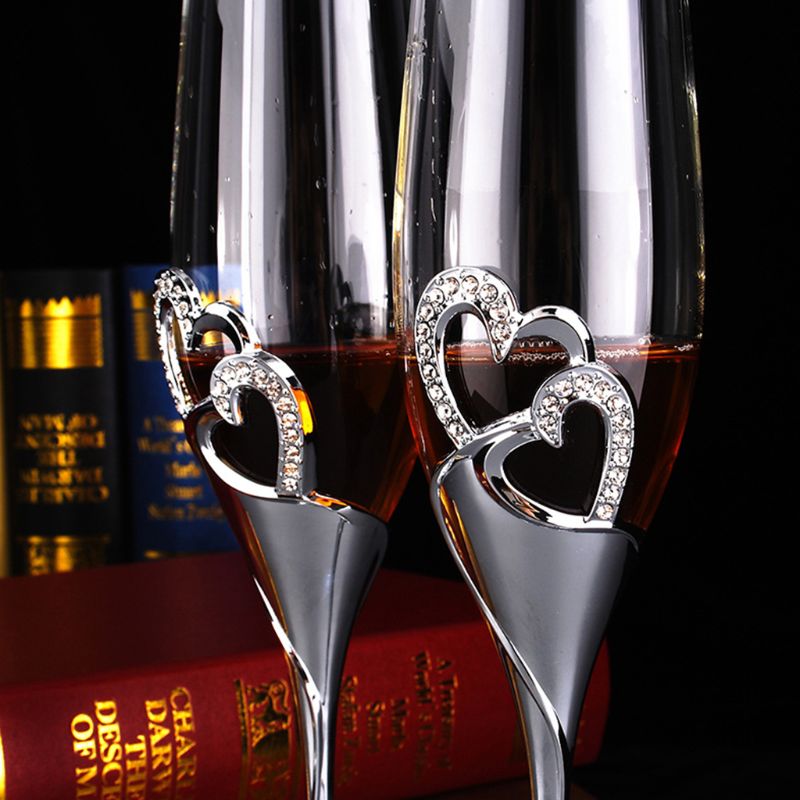 Wedding Wine Glasses Handmade Bride And Groom Toasting Flutes Wedding Accessories Valentine's Day Gift(Gold Hearts,set Of 2)