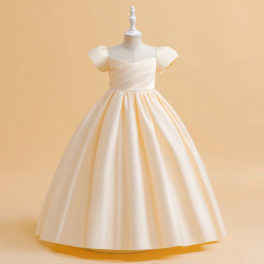 Robes de demoiselle d'honneur élégantes pour filles, robe de soirée de mariage, première communion blanche, robe de soirée longue, vêtements d'été pour enfants