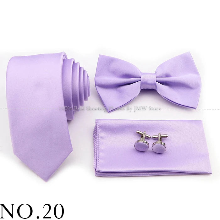 Ensemble cravate et nœud papillon violet bleu sauge vert en polyester, boutons de manchette et broche pour costume de marié, cravate de mariage, accessoire de chemise