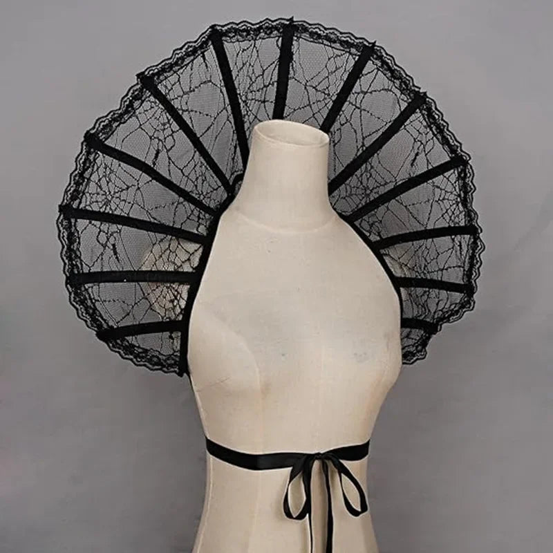 Gothic Lace Stand Collar with Skeleton Easter Halloween Witch Queen Cape Retro Medieval Clothes Art Costume Cosplay Accessories